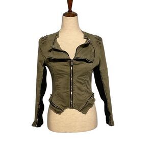 HL Women's Studded Zip Up Jacket Moto Cropped Punk Biker Rocker
